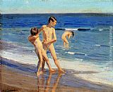 Boys Canvas Paintings - Boys At The Beach